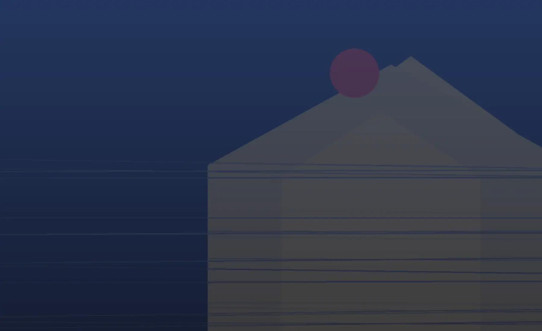 A single-story house with a dark garage door and palm trees at dusk